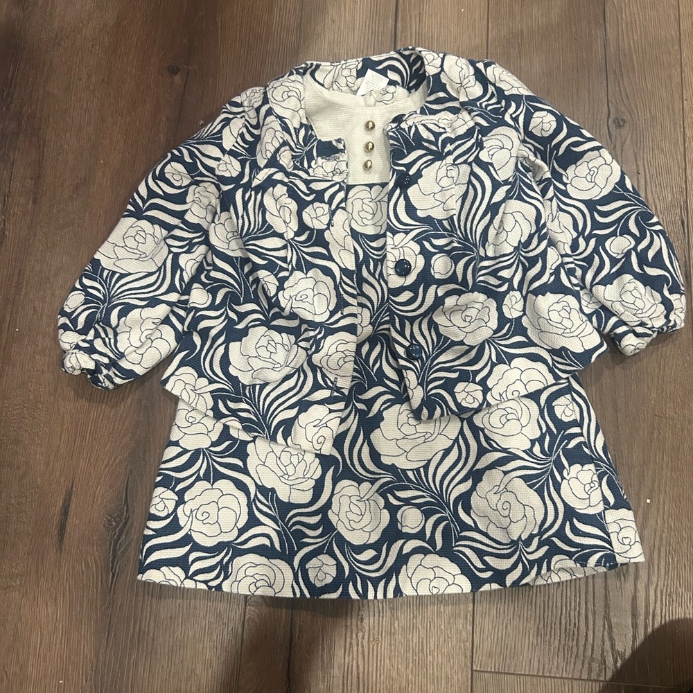 Janie And Jack Parisian Chic Girls Rose Blue And White Jacket and dress Size 2T